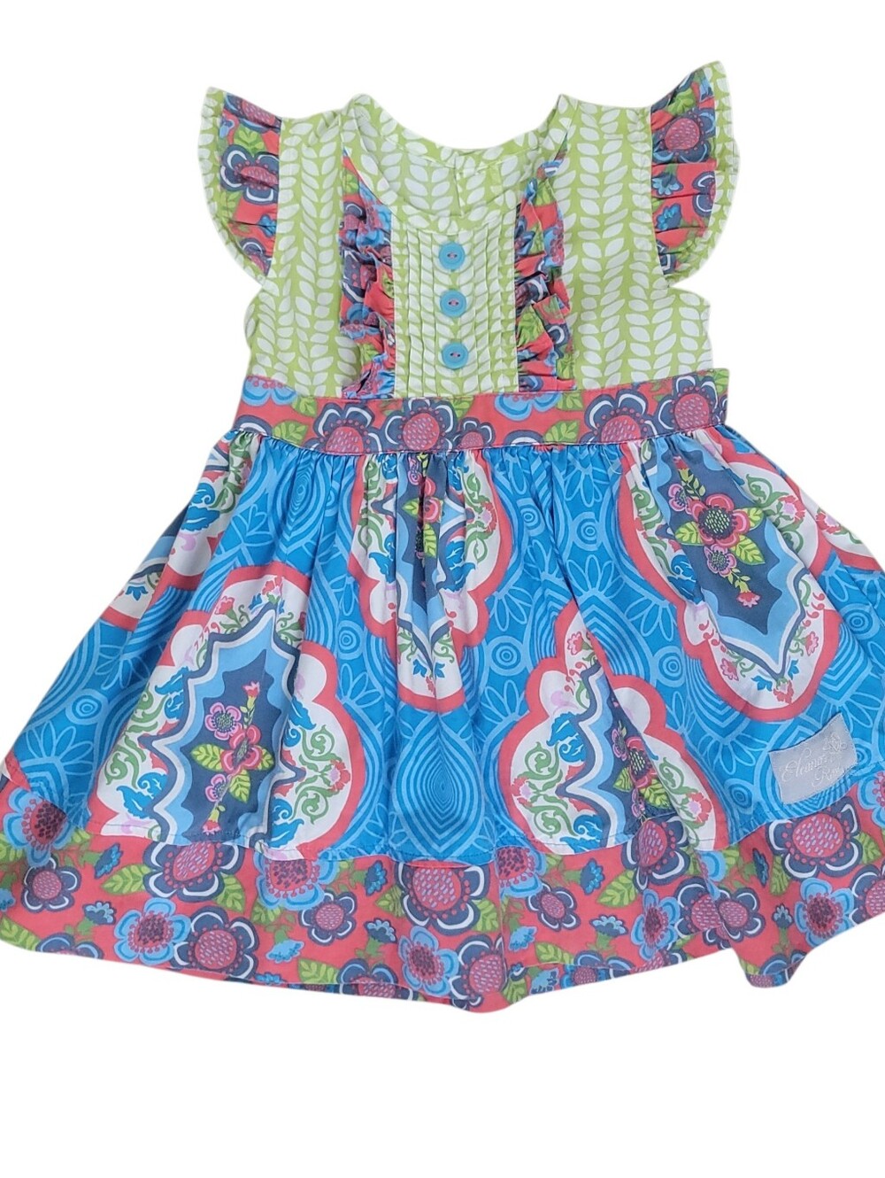 Eleanor Rose Girls Elsa Dress Size 3/4 Green Blue Floral Boutique